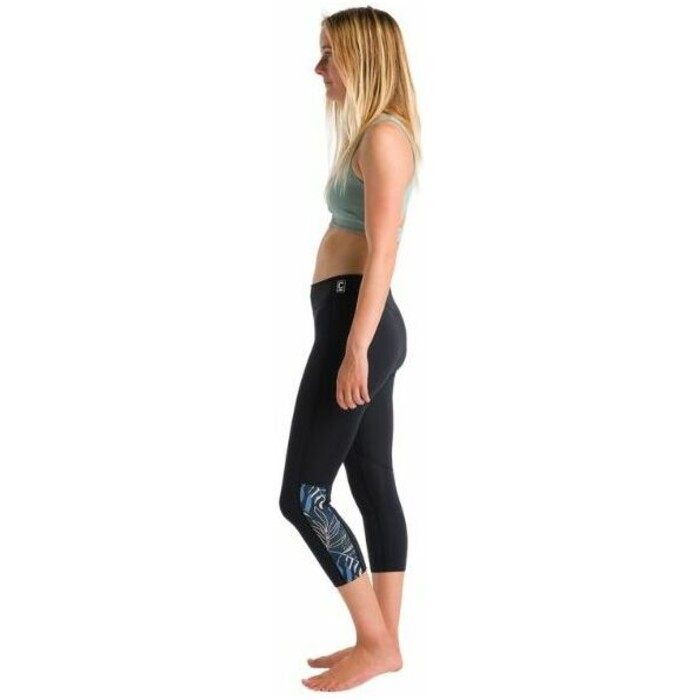 2024 C-Skins Womens Solace 1.5mm Flatlock 3/4 Wetsuit Leggings C-SO15LE34 - Raven Black / Tropical